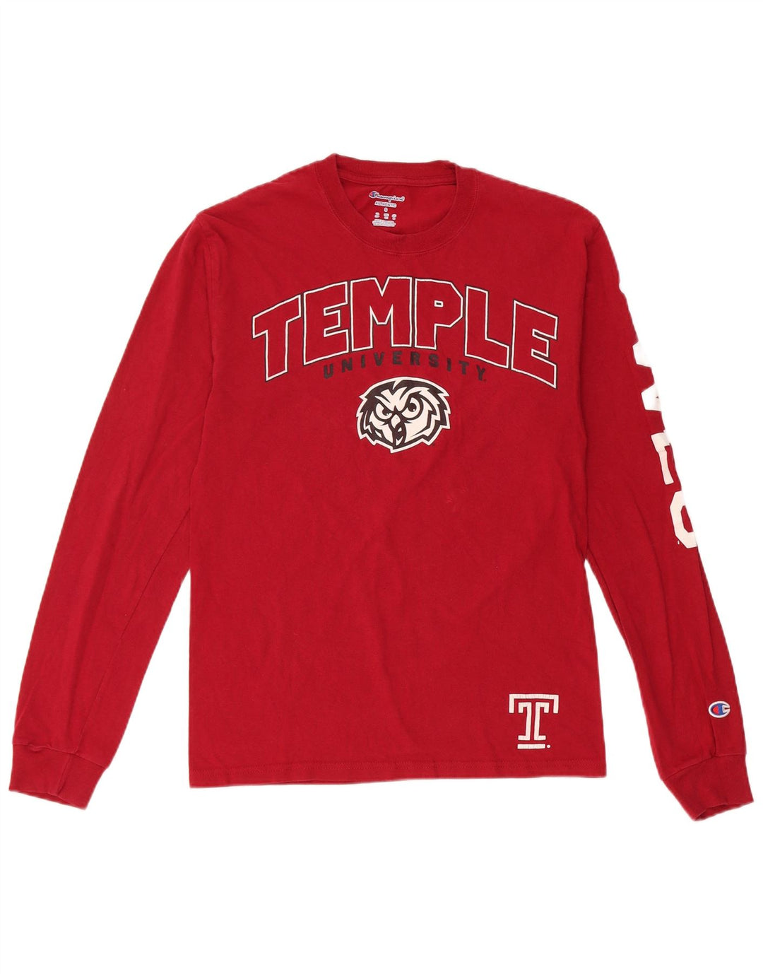 Champion Herren Temple University Grafik-Oberteil, langärmelig, klein, rot, Baumwolle