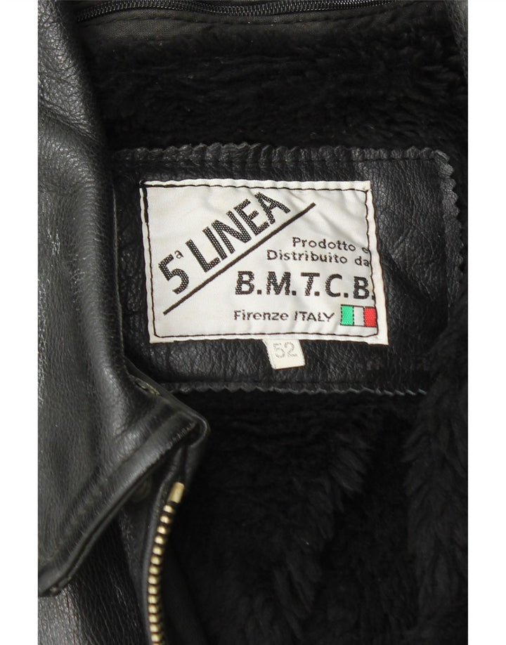 Vintage Herren Militärlederjacke IT 52 XL Schwarzes Leder