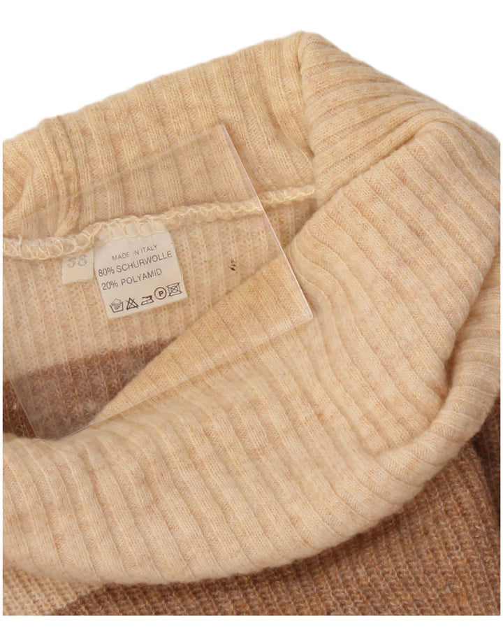 VINTAGE Womens Oversized Roll Neck Jumper Sweater IT 38 XS Beige Striped