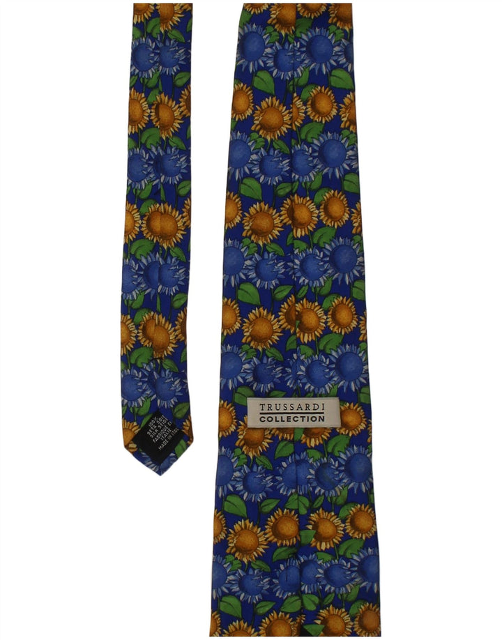 Trussardi Herren-Krawatte mit grafischem Muster, Einheitsgröße, blaues Blumenmuster, Seide