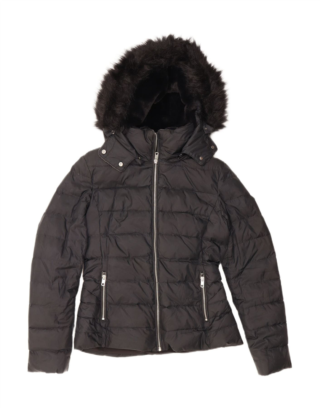ZARA Womens Hooded Padded Jacket UK 12 Medium Black Vintage Zara and Second-Hand Zara from Messina Hembry 