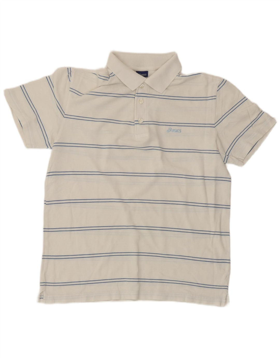 Asics Herren-Poloshirt aus mittelweißer, gestreifter Baumwolle