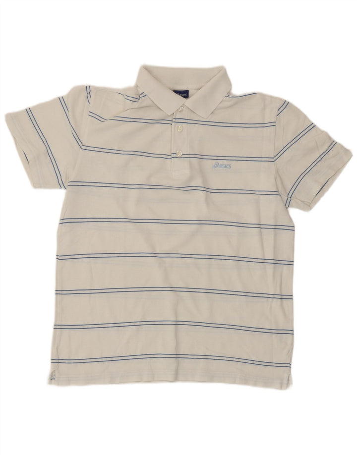 Asics Herren-Poloshirt aus mittelweißer, gestreifter Baumwolle