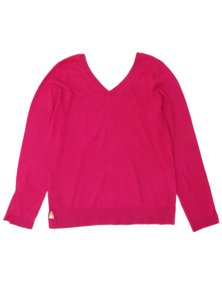 Massimo Dutti Damen-Pullover mit V-Ausschnitt, UK 14, mittelrosa, Baumwolle