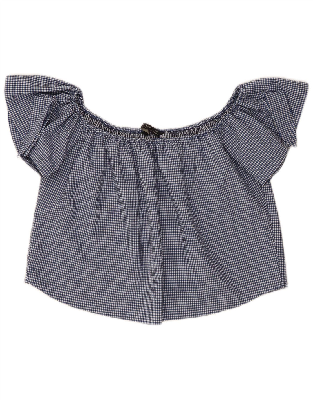 Zara Damen Crop Off Shoulder Top UK 10 Small Marineblau Gingham