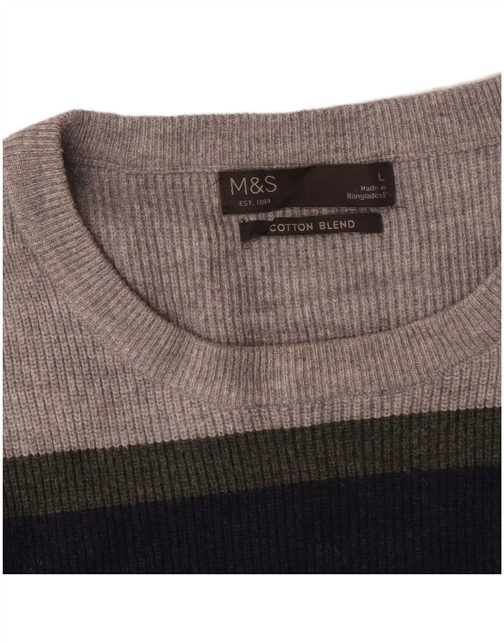 Marks & Spencer Herren-Pullover mit Rundhalsausschnitt, groß, mehrfarbig, gestreift