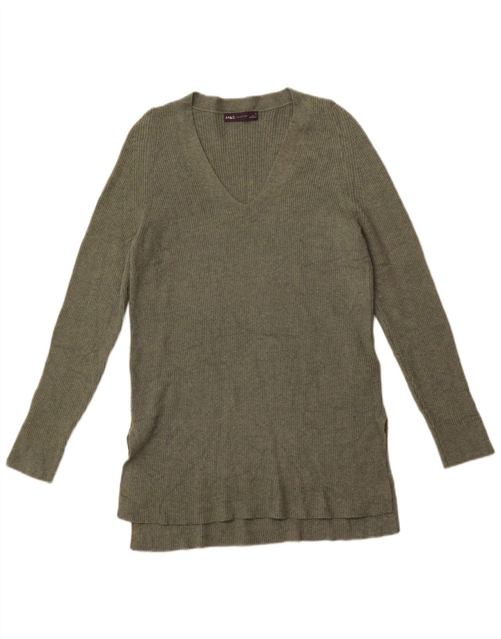 Marks & Spencer Damen-Pullover mit V-Ausschnitt, Gr. 10, Größe S, Grün, Polyester