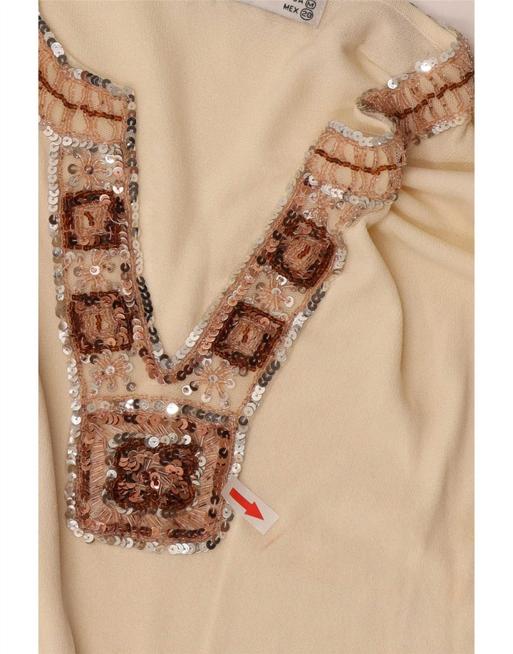 Zara Damen Top Langarm UK 12 Mittelbeige Viskose