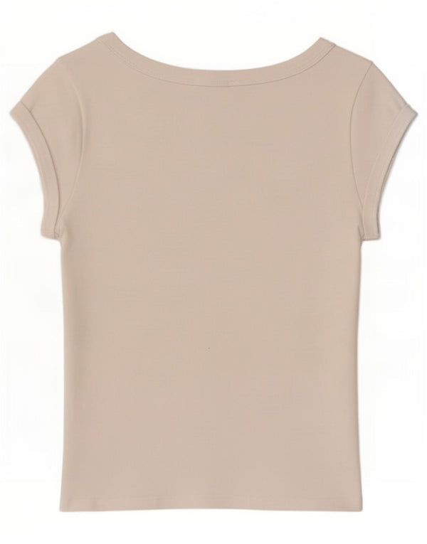 Zara Damen Crop T-Shirt Top UK 14 Large Weiß