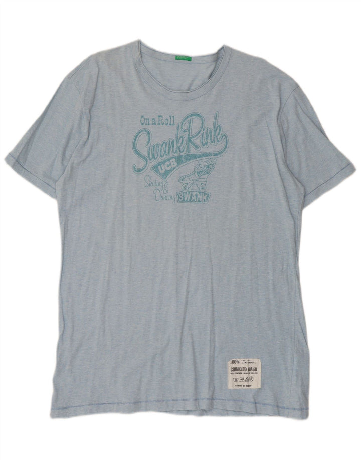 Benetton Herren Grafik T-Shirt Top 2XL Blau Baumwolle