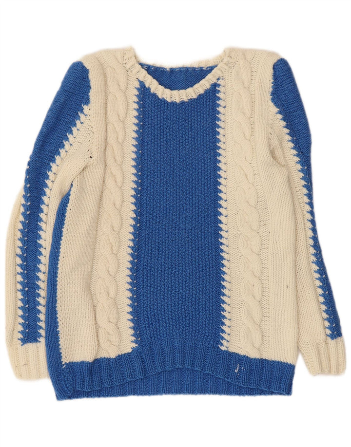 VINTAGE Damen-Pullover mit V-Ausschnitt, Gr. 10, Klein, Blau, Farbblock