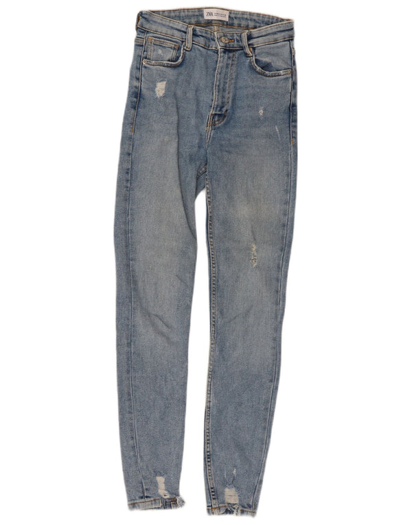 Zara Damen Distressed Skinny Jeans EU 34 2XS W24 L26 Blau