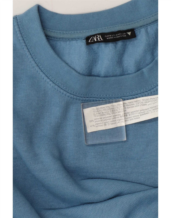 Zara Damen-Sweatshirt-Pullover UK 14 Mittelblaues Polyester