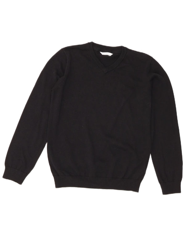 Marks & Spencer Jungen-Pullover mit V-Ausschnitt, 12–13 Jahre, schwarze Baumwolle