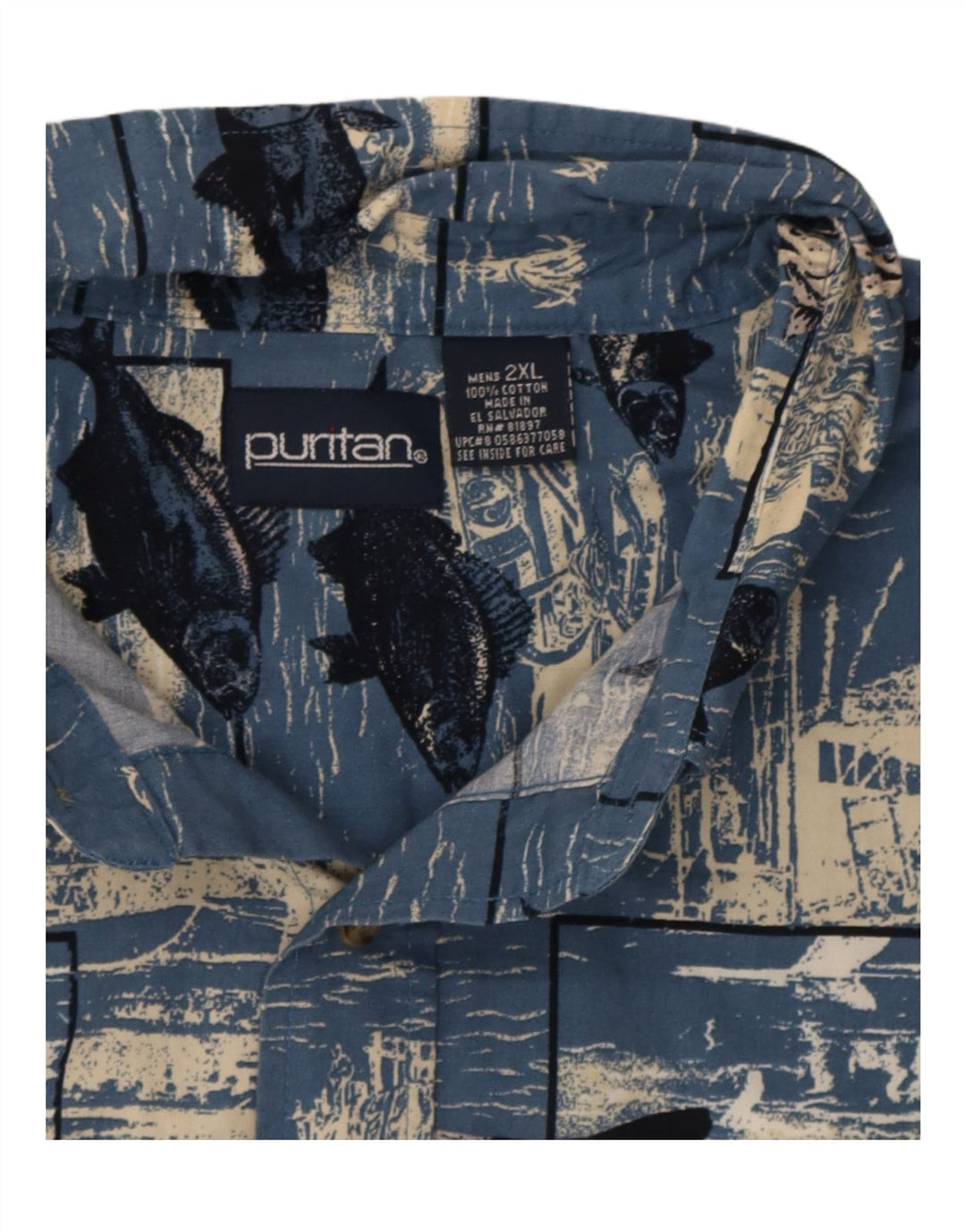 Puritan Herren Grafik Kurzarmhemd 2XL Blau Baumwolle