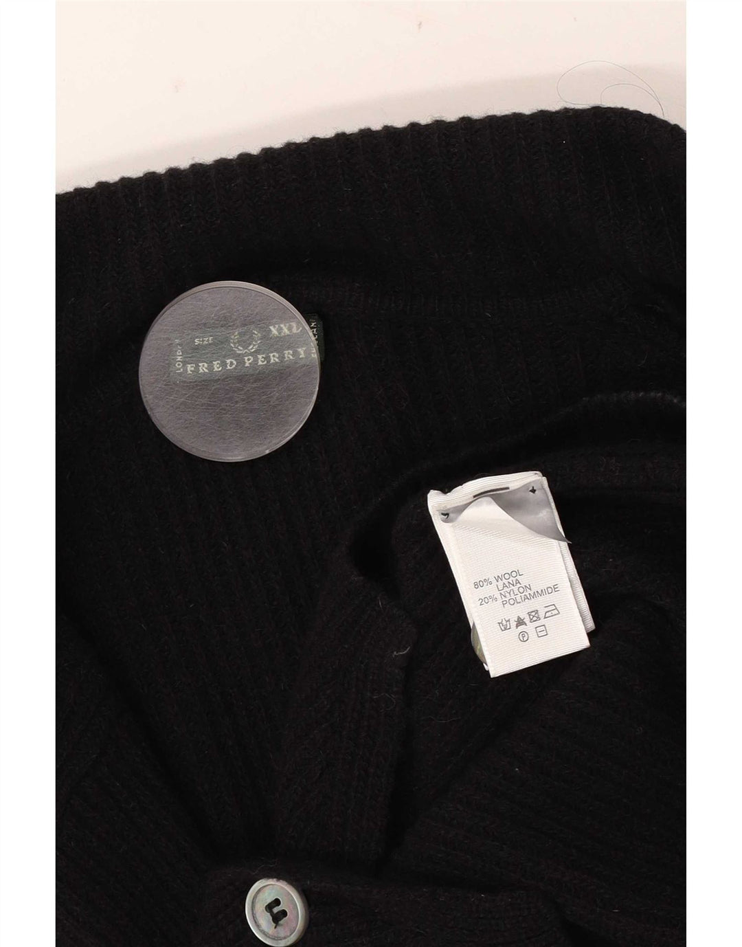 Fred Perry Damen Strickjacke Pullover UK 20 2XL Schwarze Wolle