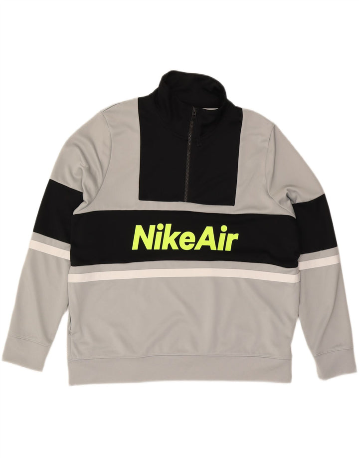 NIKE Herren-Sweatshirt mit grafischem Reißverschluss am Hals, groß, Grau, Farbblock