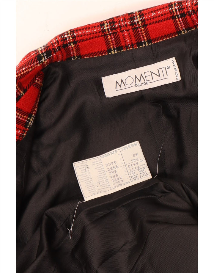 Momenti Damen-Blazerjacke mit 3 Knöpfen, IT 40, kleine rote karierte Wolle