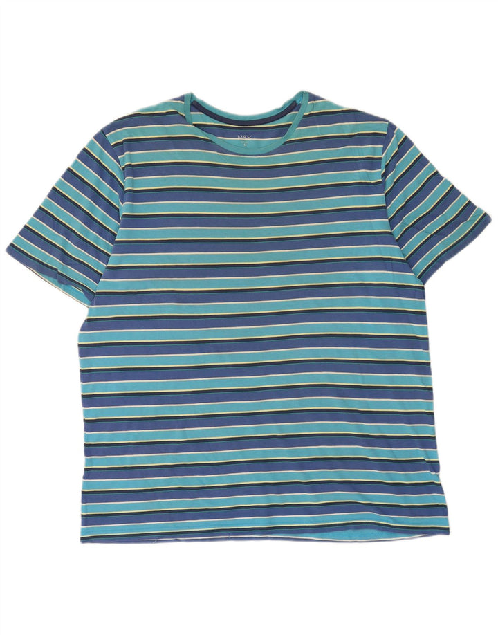 Marks & Spencer Herren T-Shirt Top Mittelblau gestreift