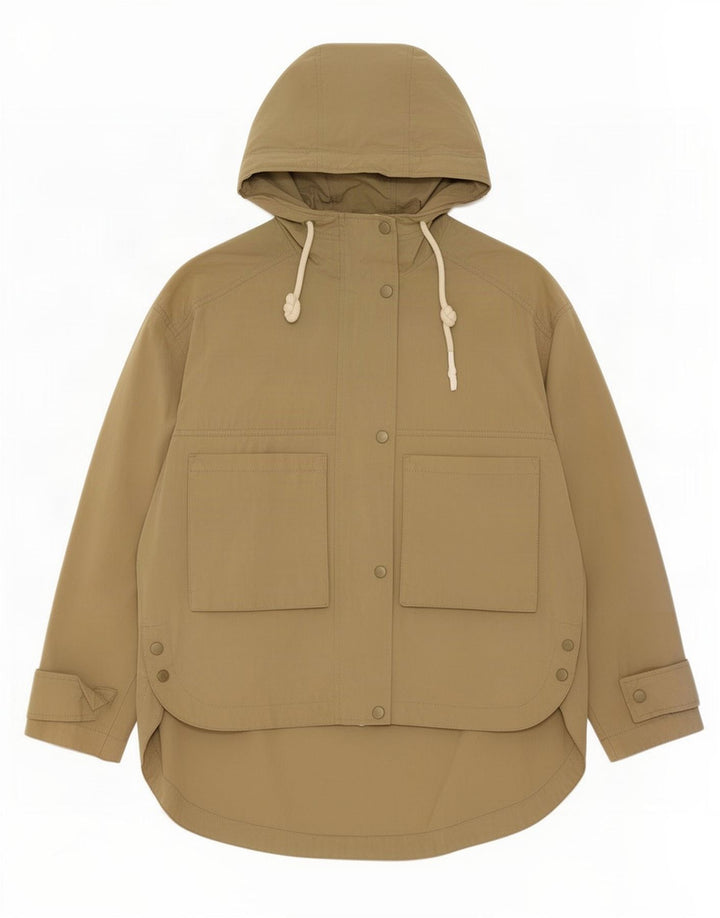 Übergroße Utility-Jacke mit Kapuze für Damen von Zara, UK 14, mittlere Khaki-Baumwolle