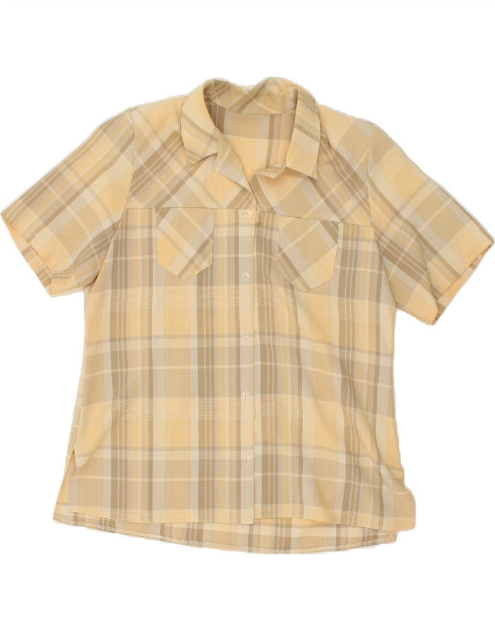 VINTAGE Womens Short Sleeve Shirt UK 16 Large Beige Check Vintage Vintage and Second-Hand Vintage from Messina Hembry 