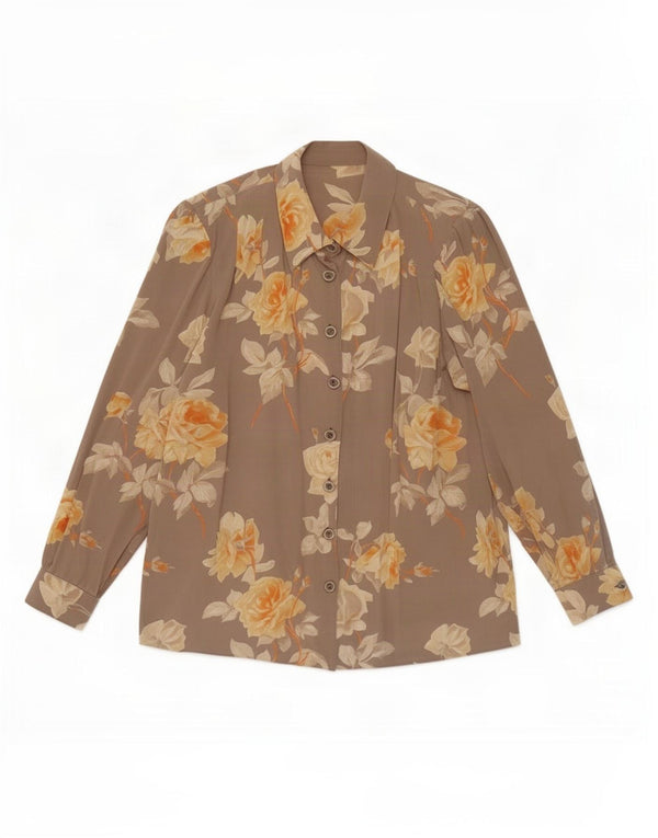 Vintage Damen Shirt UK 16 Large Beige Floral