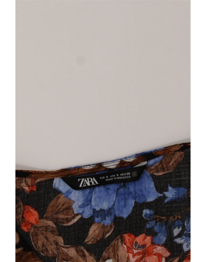 ZARA Womens Oversized Shirt Blouse UK 10 Small Blue Floral Vintage Zara and Second-Hand Zara from Messina Hembry 