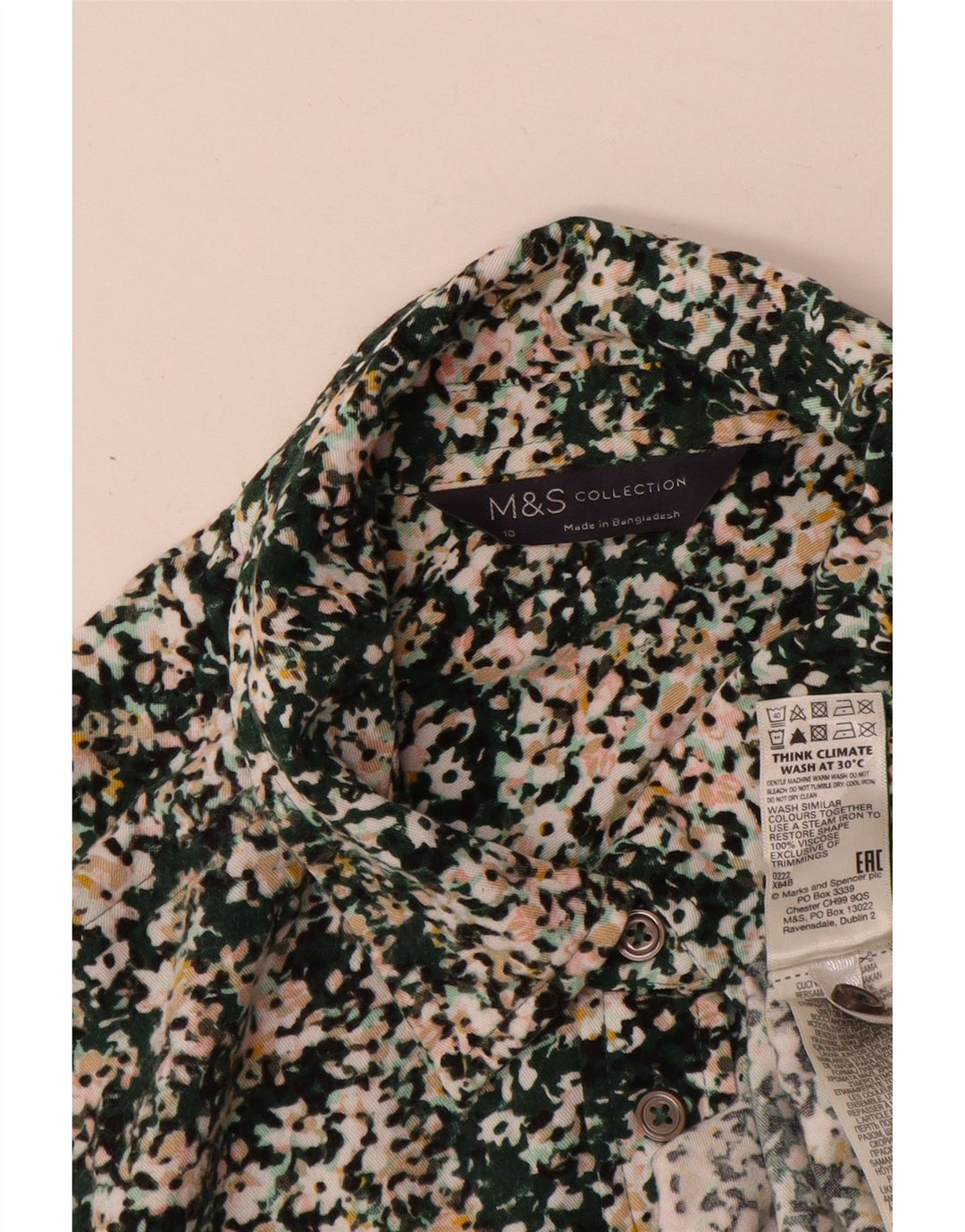 Marks & Spencer Damen-Hemdbluse in Übergröße, Gr. 10, klein, grünes Blumenmuster