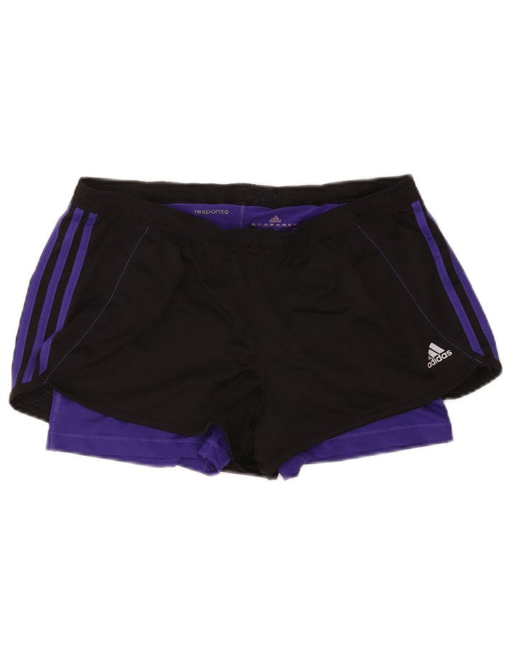 Adidas Damen Sportshorts UK 12/14 Mittelschwarzes Colourblock-Polyester