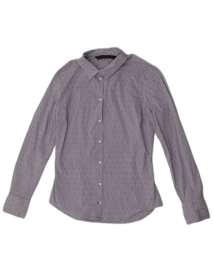 Zara Damen-Hemd UK 12 Mittelblauer Nadelstreifen
