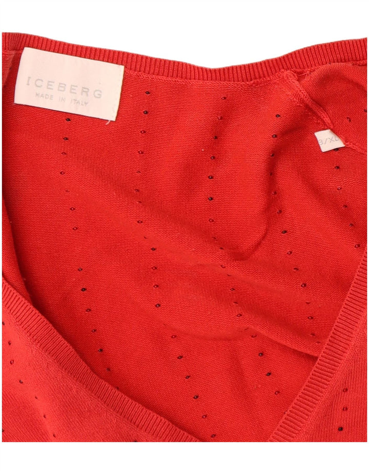 Iceberg Damen-Pullover mit 3/4-Ärmeln und V-Ausschnitt IT 43 Mittelrote Seide