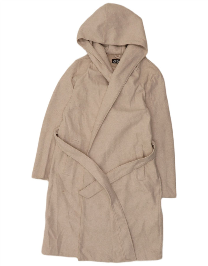 Zara Damen Kapuzenmantel UK 12 Medium Beige Polyester