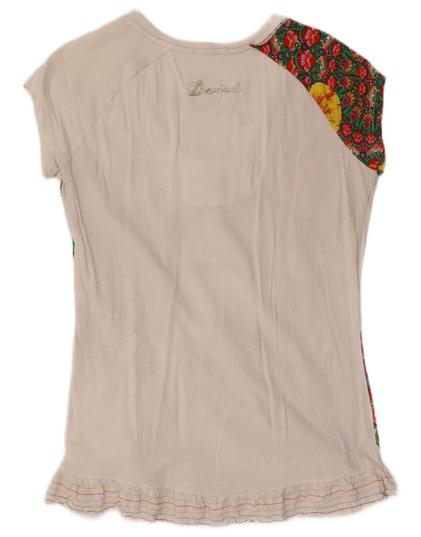 Desigual Womens Front Tie Graphic T-Shirt Top UK 22 2XL Weiß