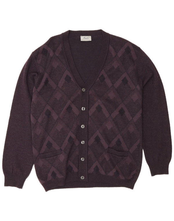 Rodes Herren-Cardigan-Pullover 2XL Lila Argyle/Diamond Wool
