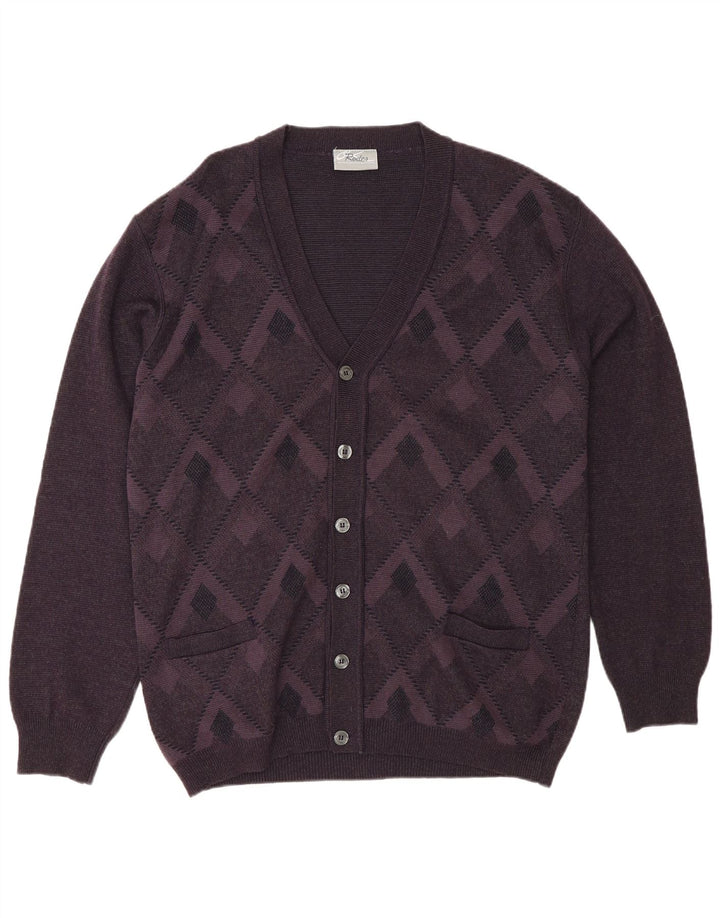 Rodes Herren-Cardigan-Pullover 2XL Lila Argyle/Diamond Wool