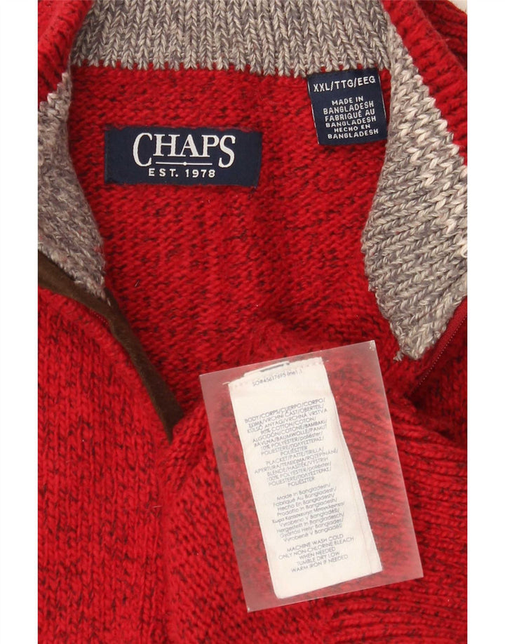 Chaps Herren-Pullover mit Reißverschluss am Hals, 2XL, rot gefleckte Baumwolle
