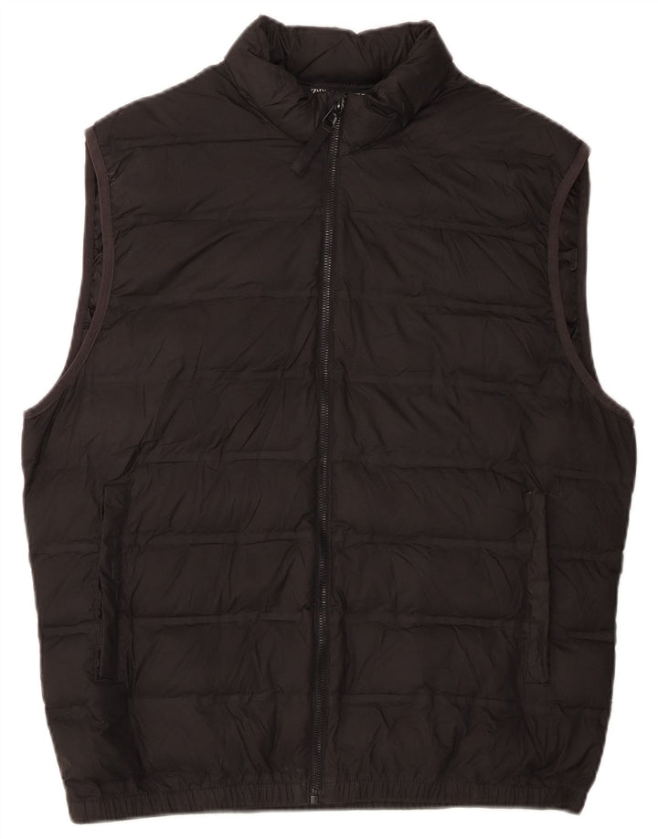 Zara Damen Wattierte Weste UK 16 Large Schwarz Polyester