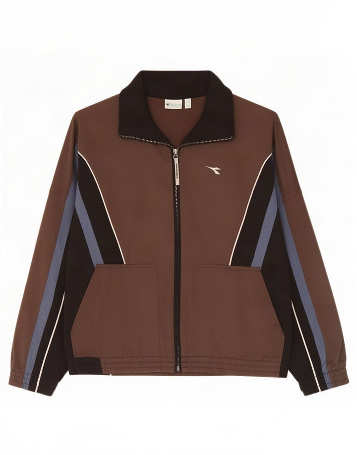 Diadora Herren-Trainingsanzug-Oberteil, Jacke IT 52, groß, braunes Farbblock-Polyester