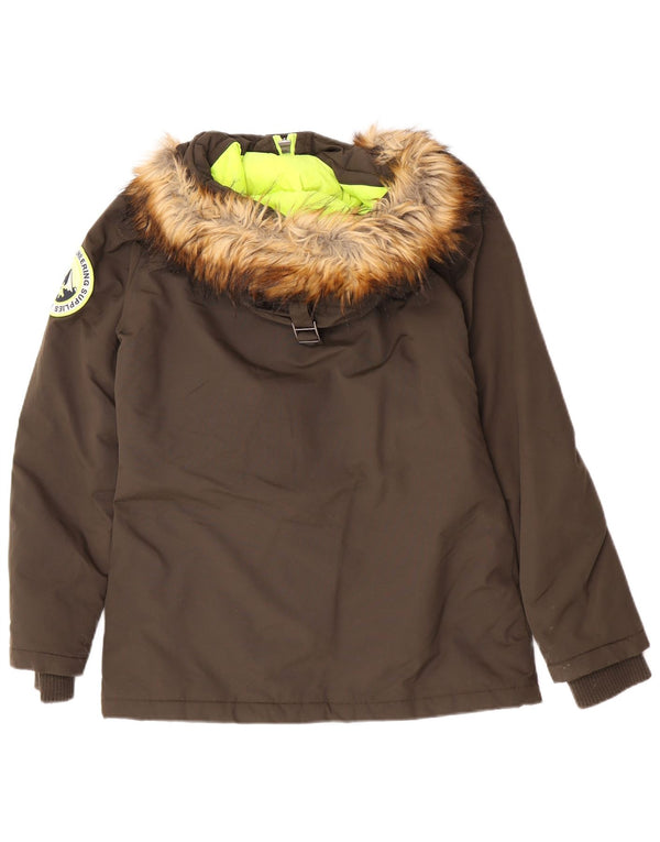 Superdry Damen-Parka mit Kapuze, übergroß, UK 10, Größe S, Khaki, Nylon