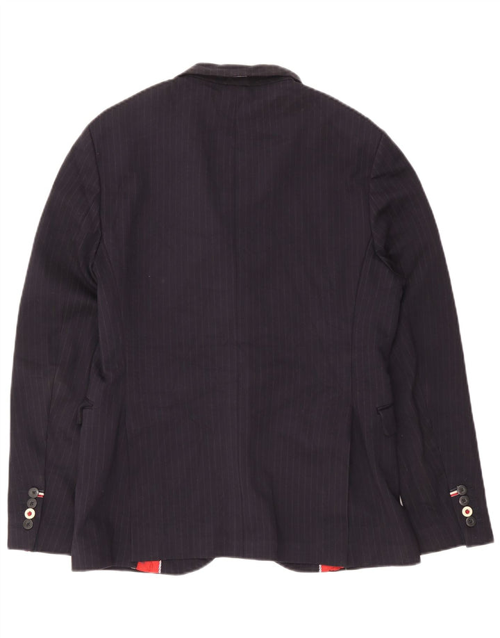 Zara Herren-Blazer mit 2 Knöpfen, EU 50, mittelmarineblaue Nadelstreifen-Viskose