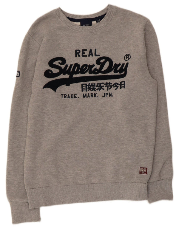 Superdry Damen Grafik-Sweatshirt-Pullover UK 14 Mittelgraue Baumwolle