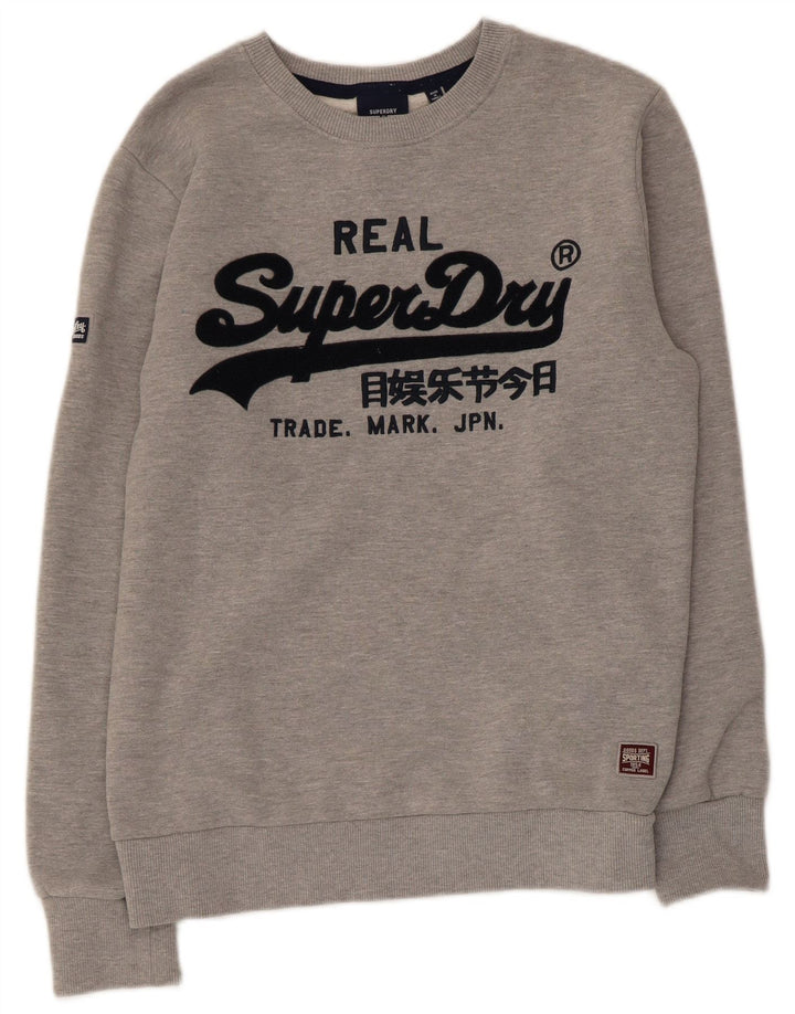 Superdry Damen Grafik-Sweatshirt-Pullover UK 14 Mittelgraue Baumwolle