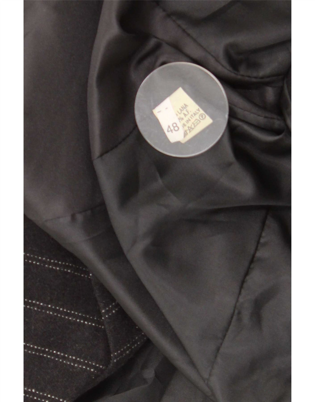 Vintage Damen Zweireihige Blazerjacke IT 48 XL Schwarz gestreifte Wolle
