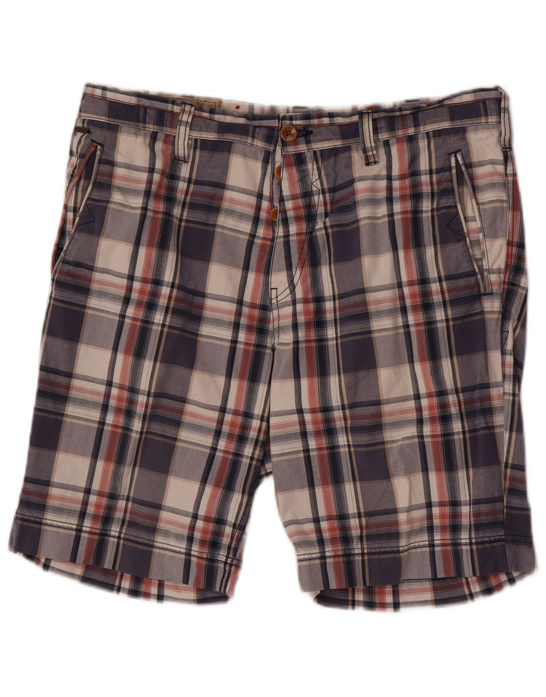 Guess Herren-Chinoshorts W34, groß, marineblau, kariert, Baumwolle