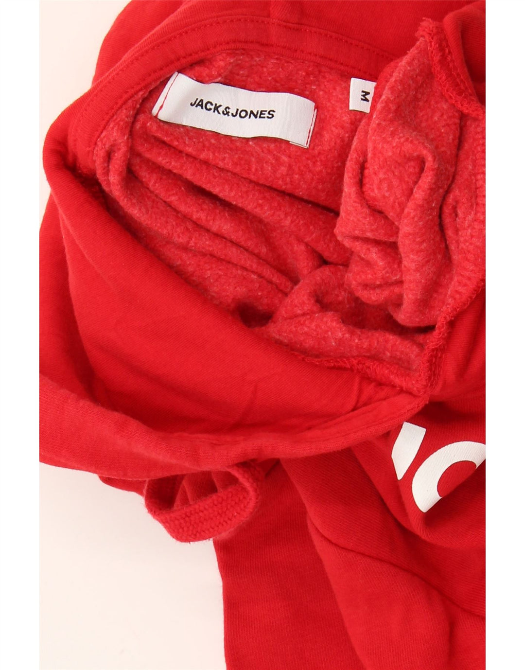 JACK & JONES Mens Graphic Hoodie Jumper Medium Red Polyester Vintage Jack & Jones and Second-Hand Jack & Jones from Messina Hembry 