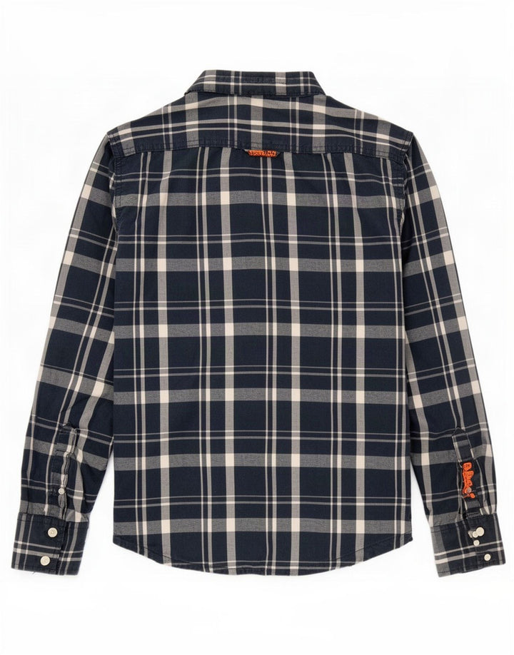 Superdry Herren-Hemd aus mittelblauer Baumwolle mit Karomuster in Marineblau