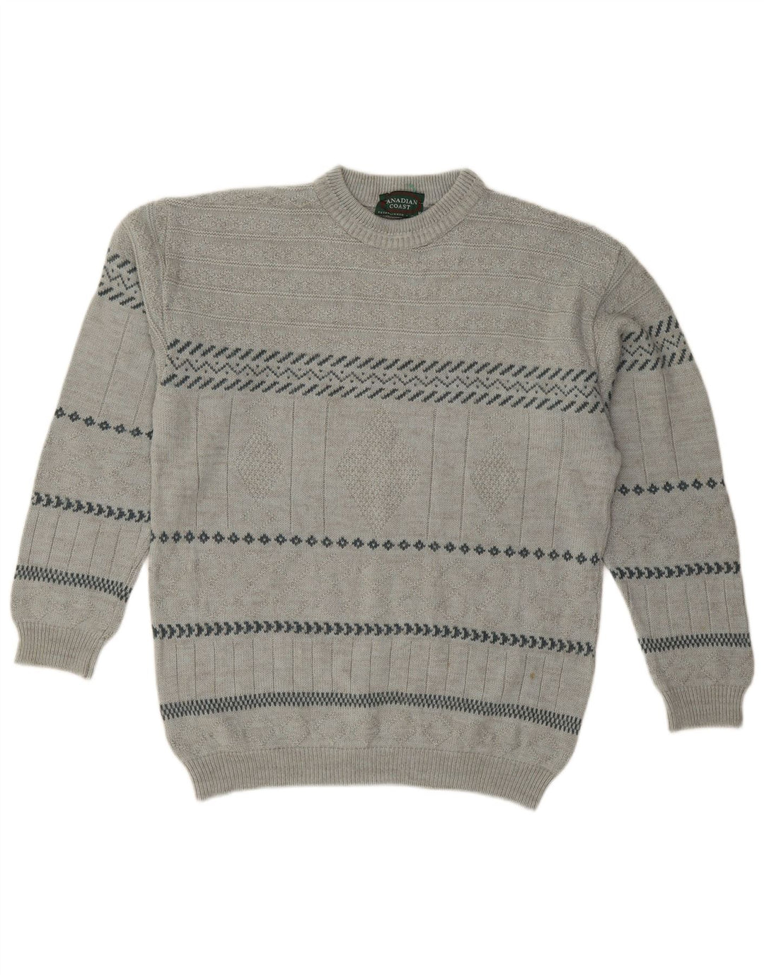 CANADIAN Herren-Pullover mit Rundhalsausschnitt, mittelgrau, gestreift, Acryl