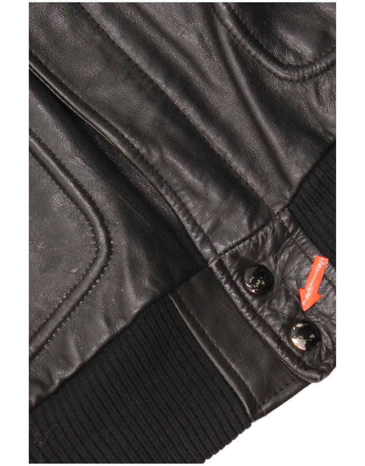 Vintage Herren Leder Militärjacke UK 38 Mittelschwarzes Leder