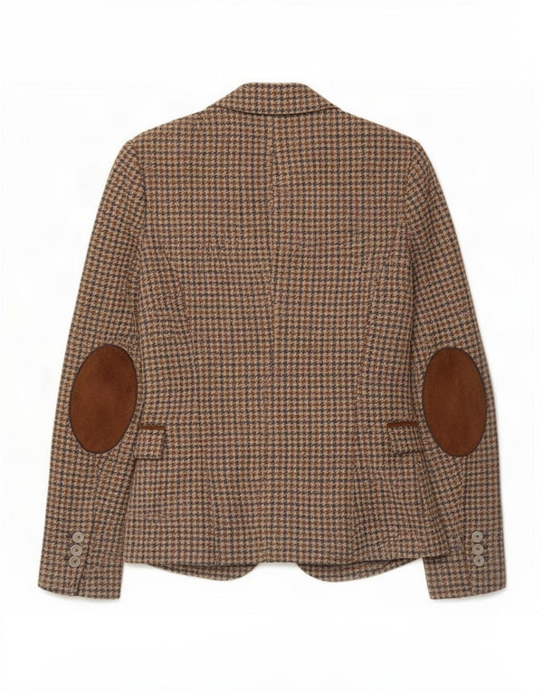 Zara Damen-Blazerjacke mit 1 Knopf, UK 10, kleine braune Wolle mit Hahnentrittmuster