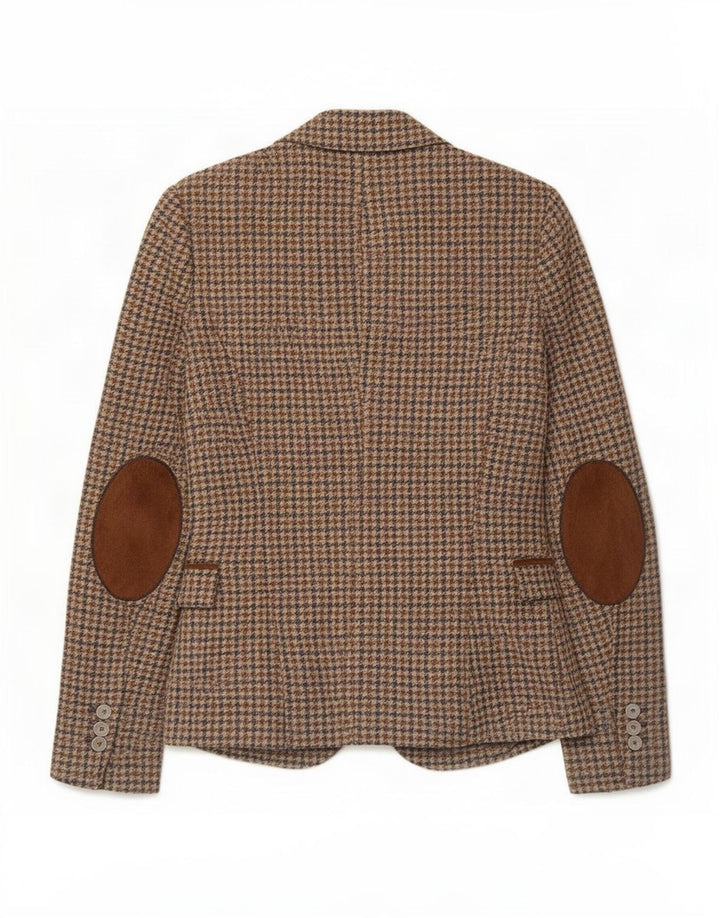 Zara Damen-Blazerjacke mit 1 Knopf, UK 10, kleine braune Wolle mit Hahnentrittmuster